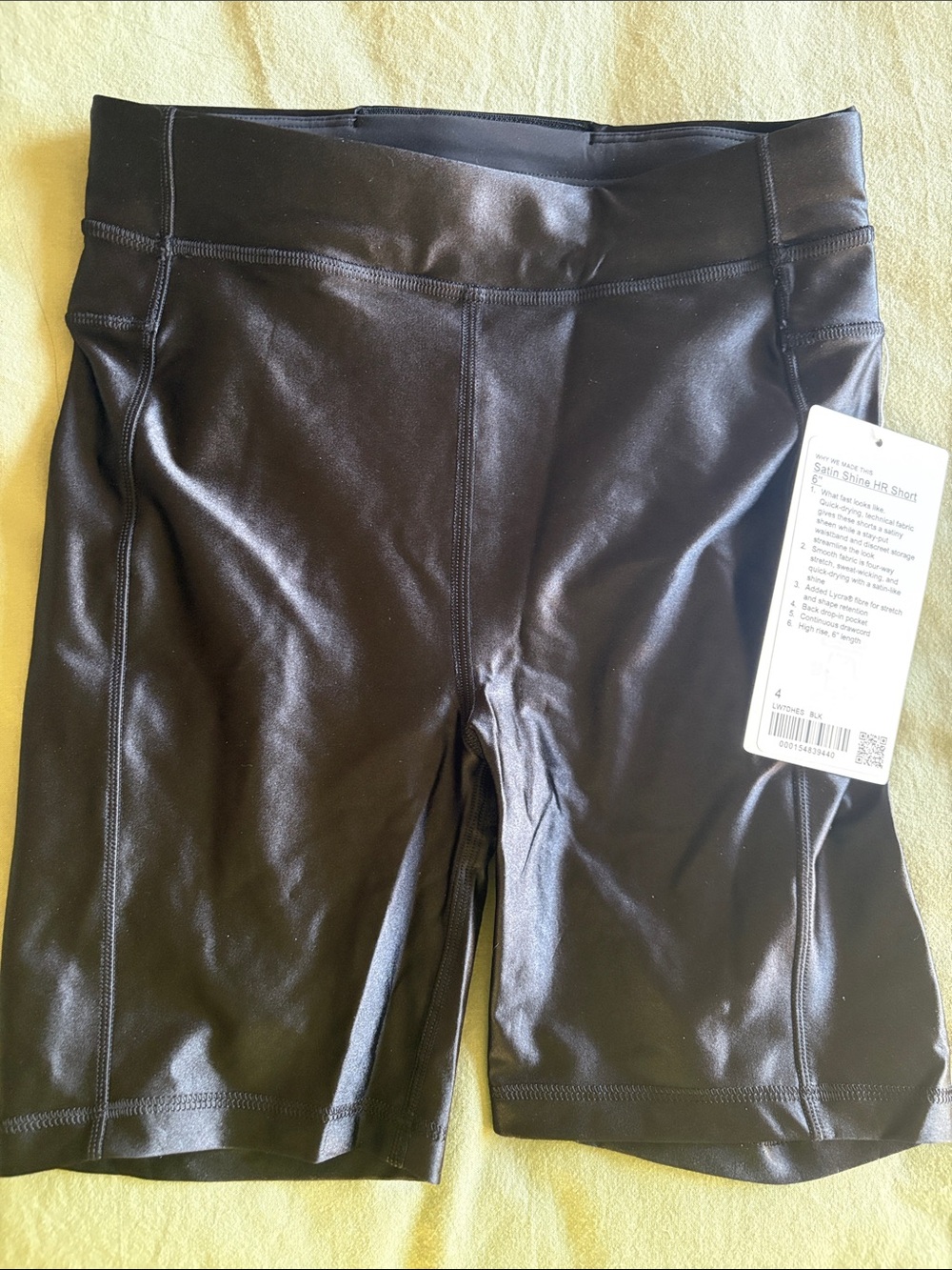 Lululemon Black High-Rise Satin Shine HR Bike Shorts, NWT